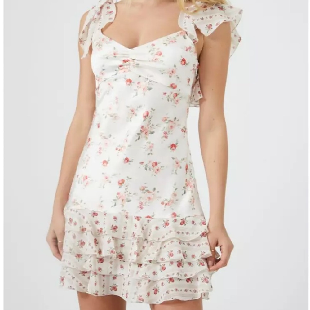 Forever 21 Cream Floral Ruffle Mini Dress